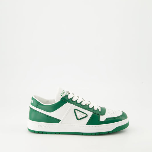 Prada sneakers, luxury sneakers, white and green leather sneakers, modern high-end footwear, Autumn-Winter 2024 collection