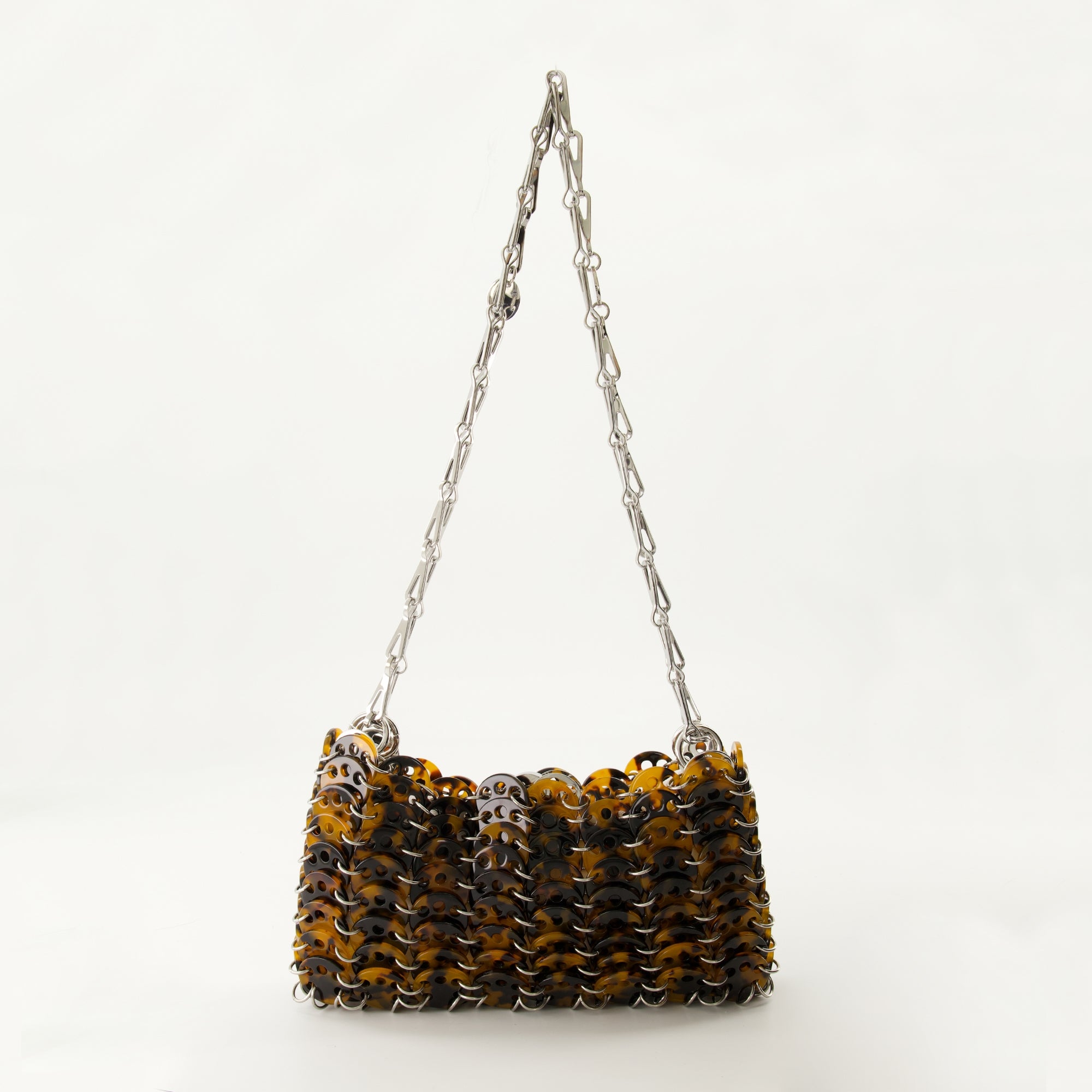 Iconic 1969 bag, tortoise shell print, Rabanne tote, resin and metal bag, Autumn-Winter 2024 collection
