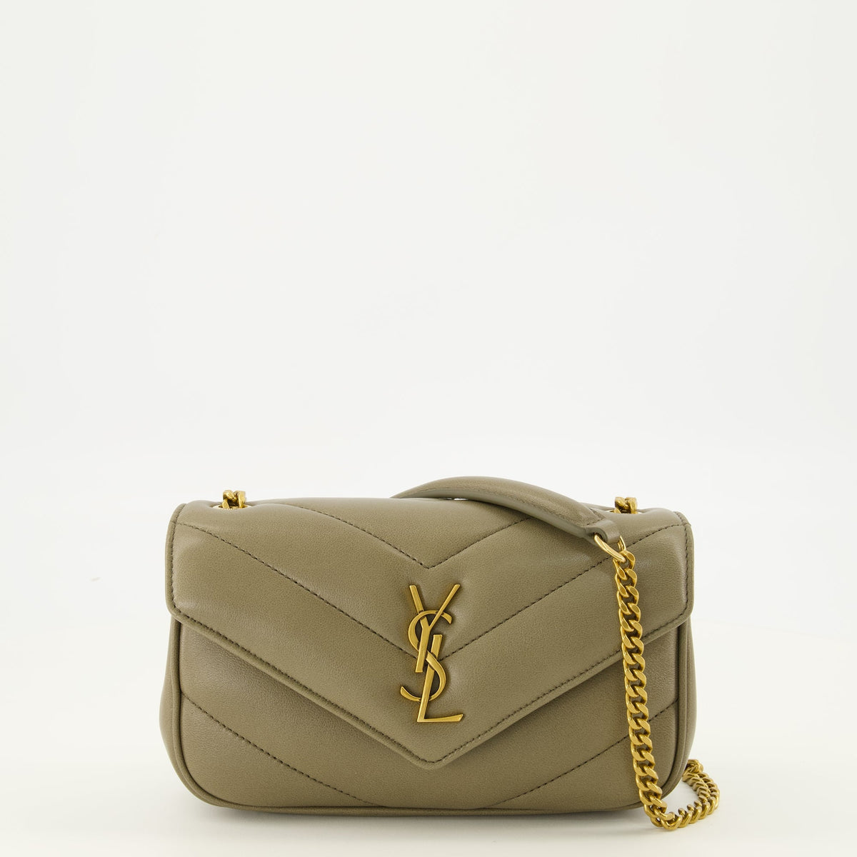 Borsa a spalla Loulou Mini in pelle color cachi