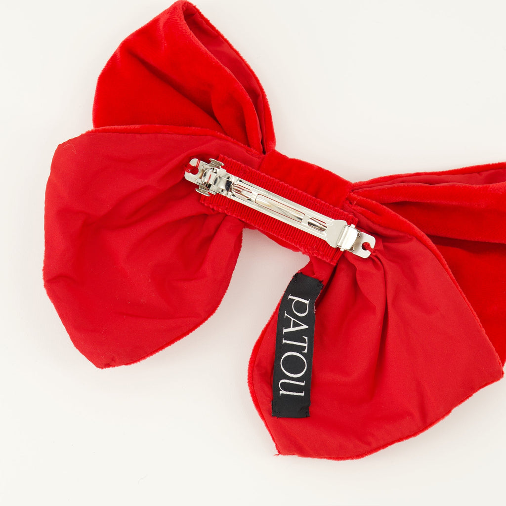 Patou hair accessory, red bow barrette, velvet effect barrette, cotton hair accessory, fall winter 2025 collection