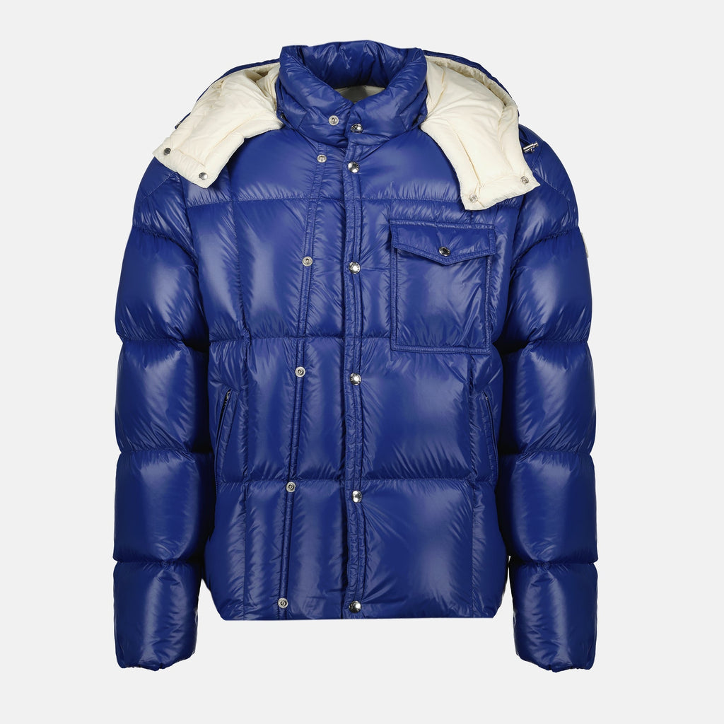 Moncler Serfanto jacket, blue down jacket, nylon jacket, removable hood jacket, luxury outerwear