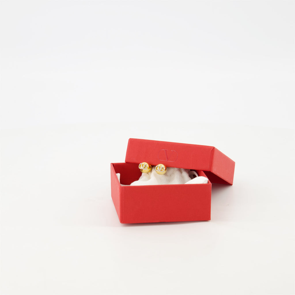 VLogo earrings, Valentino Garavani, crystal earrings, luxury accessories, golden earrings