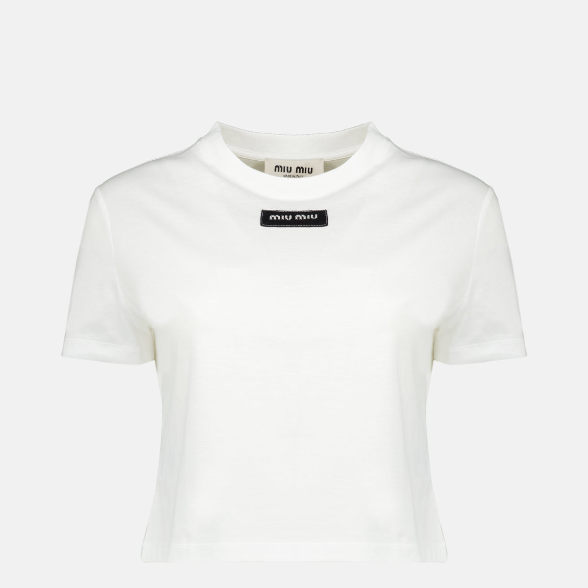 Weißes Baumwoll-T-Shirt mit gesticktem Logo