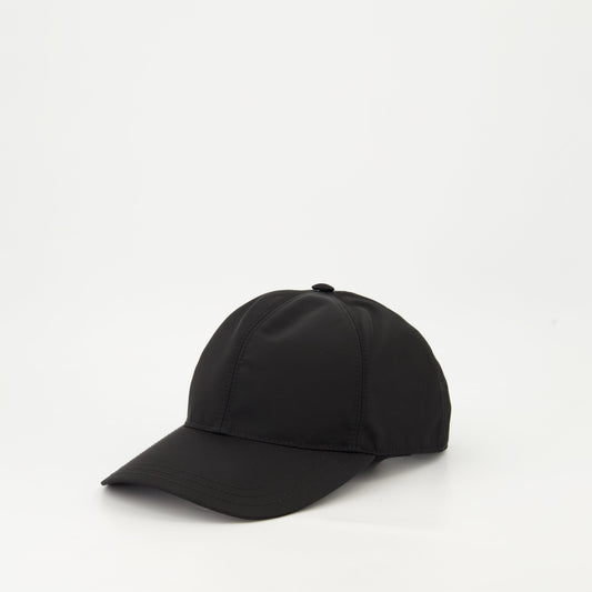 Prada cap, Re-Nylon cap, black cap, luxury accessories, sustainable fashion