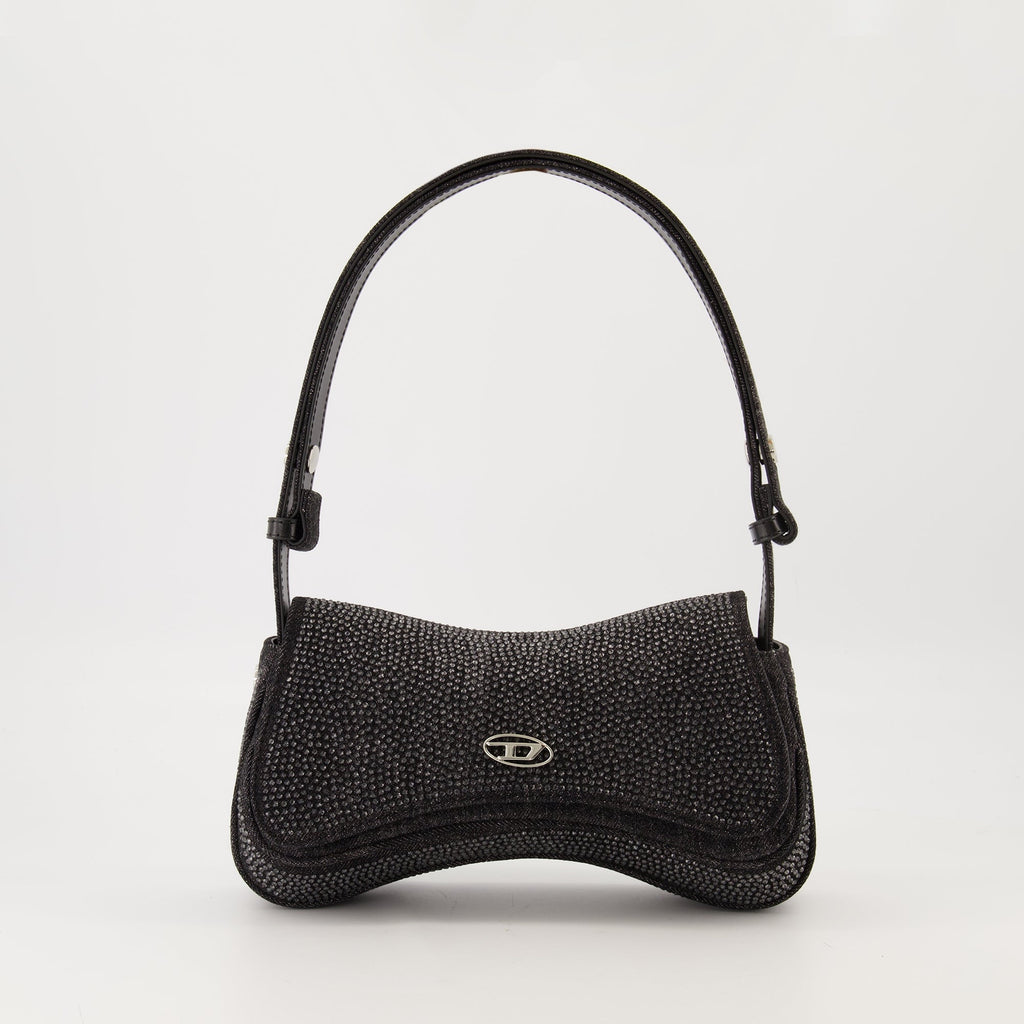 Diesel clutch, dark gray denim bag, adjustable shoulder bag, magnetic flap clutch, fashion accessory