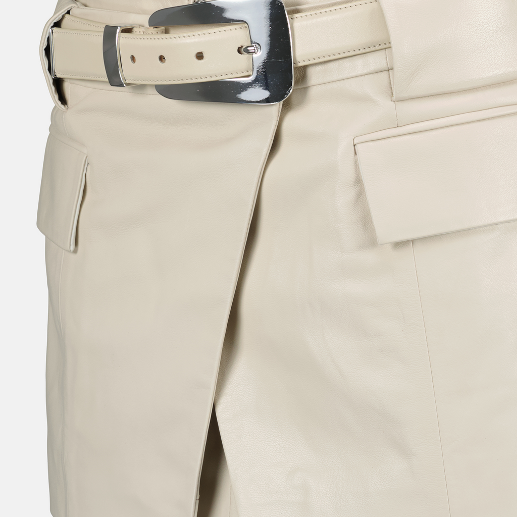 leather skirt, Yori skirt, beige skirt, fashion skirt, adjustable belt skirt
