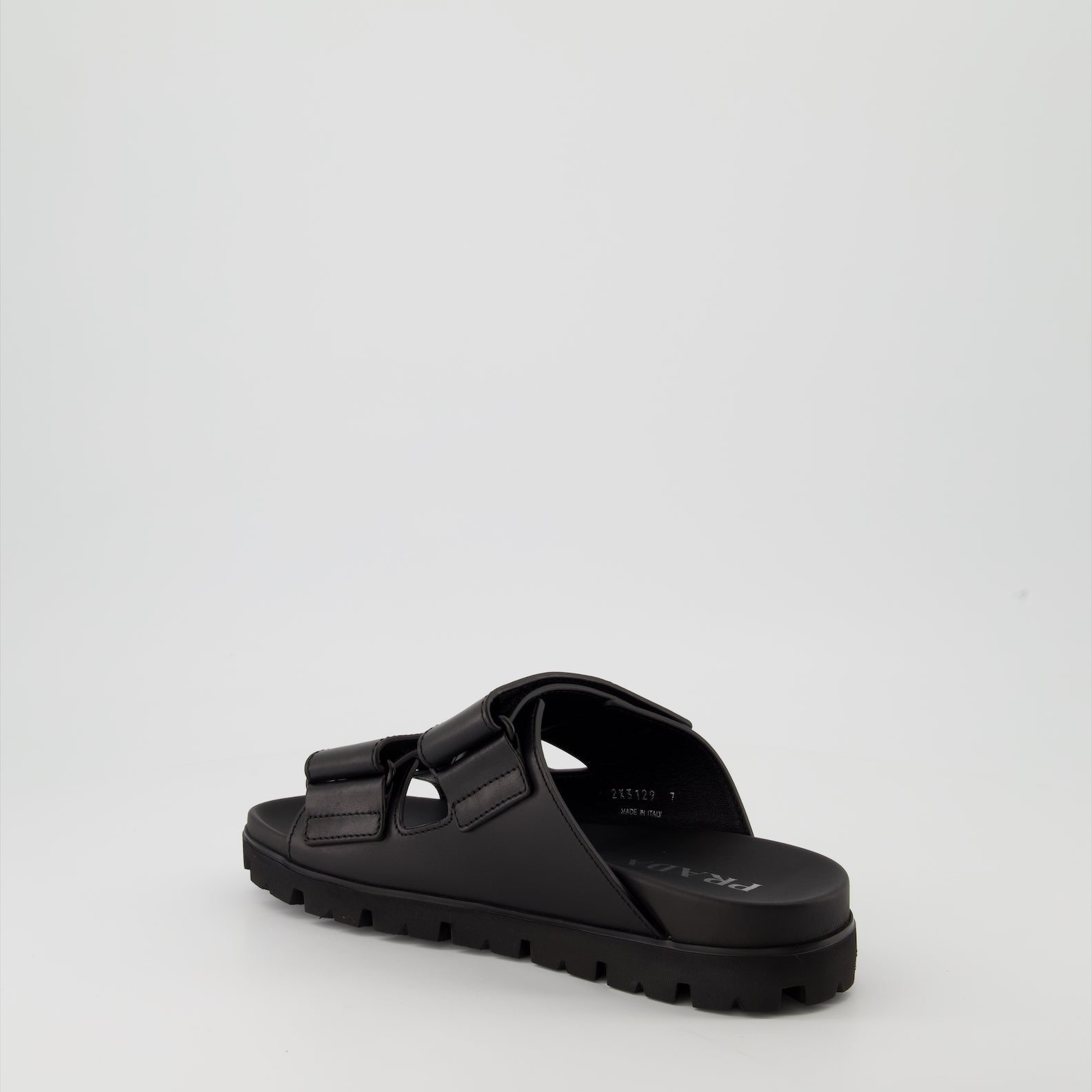 Prada sandals, black leather sandals, luxury footwear, designer sandals, Spring-Summer 2024 collection