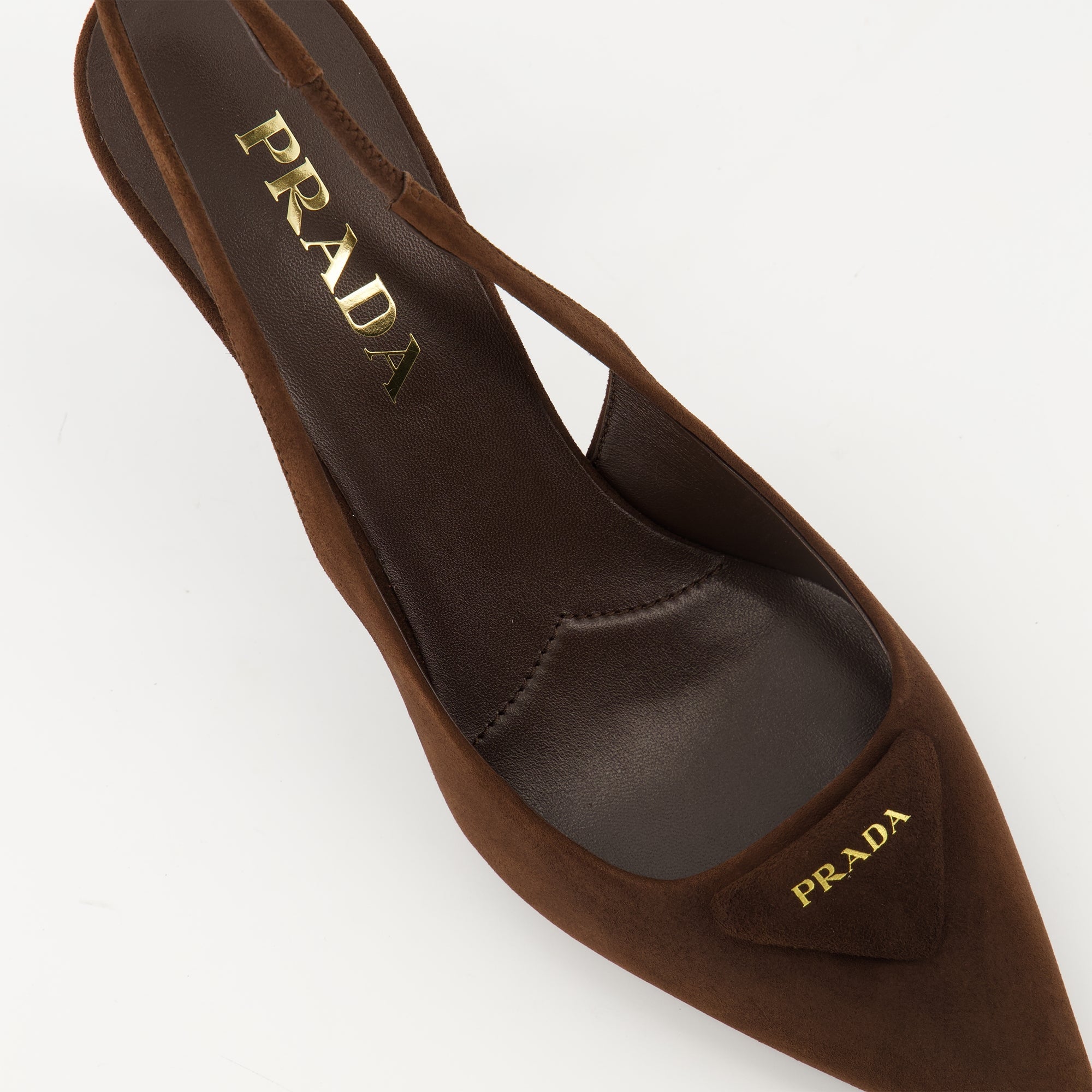 Prada heels, brown suede shoes, pointed toe heels, designer footwear, Autumn-Winter collection