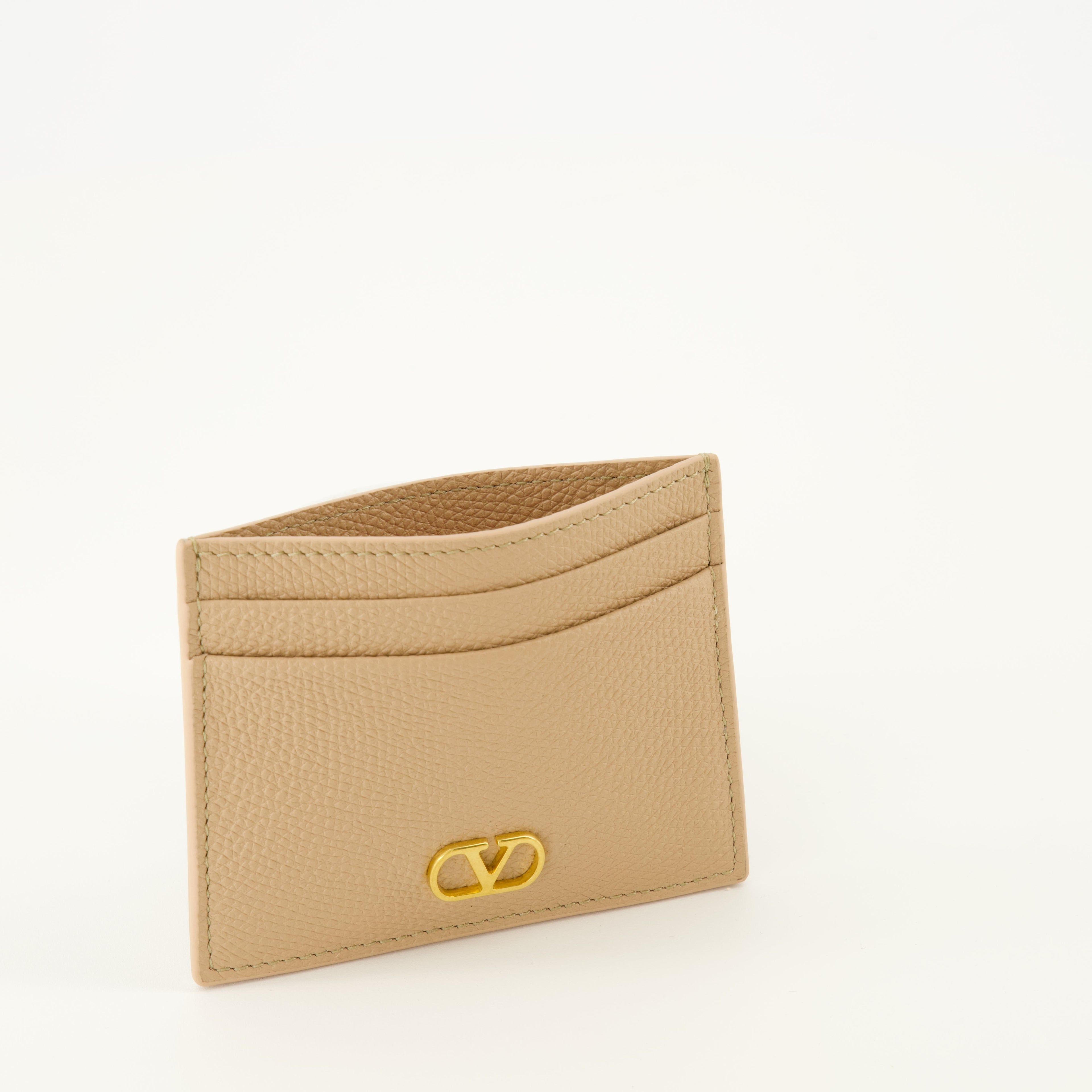 Vlogo card holder, Valentino Garavani, beige leather accessory, grained calfskin card holder, luxury accessories