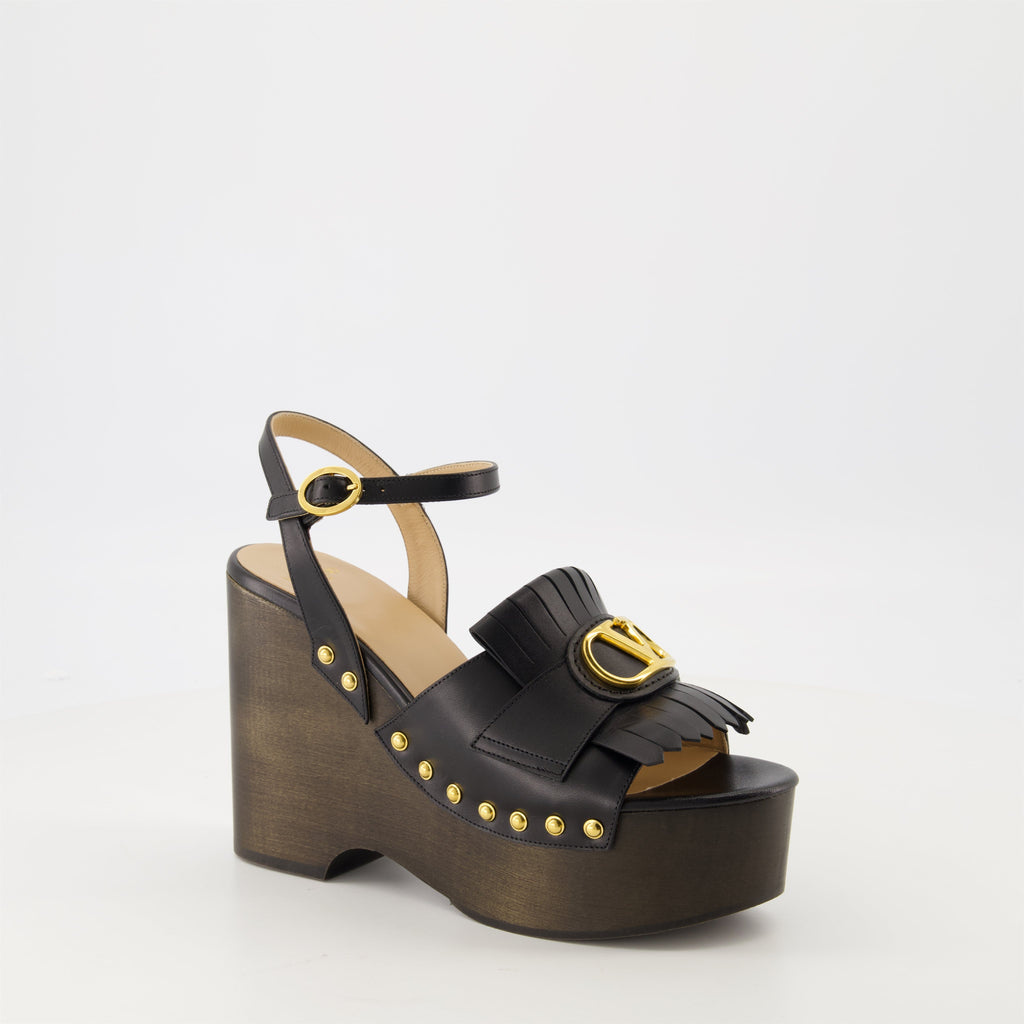 VLogo sandals, wedge sandals, calf leather footwear, designer sandals, summer fashion