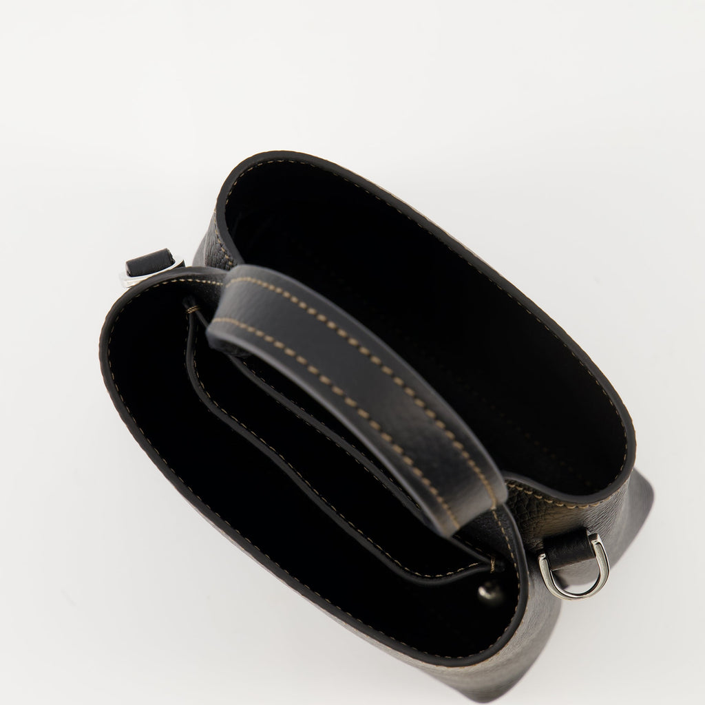 Tod's bucket bag, black leather bag, luxury handbag, calf leather accessory, designer bag