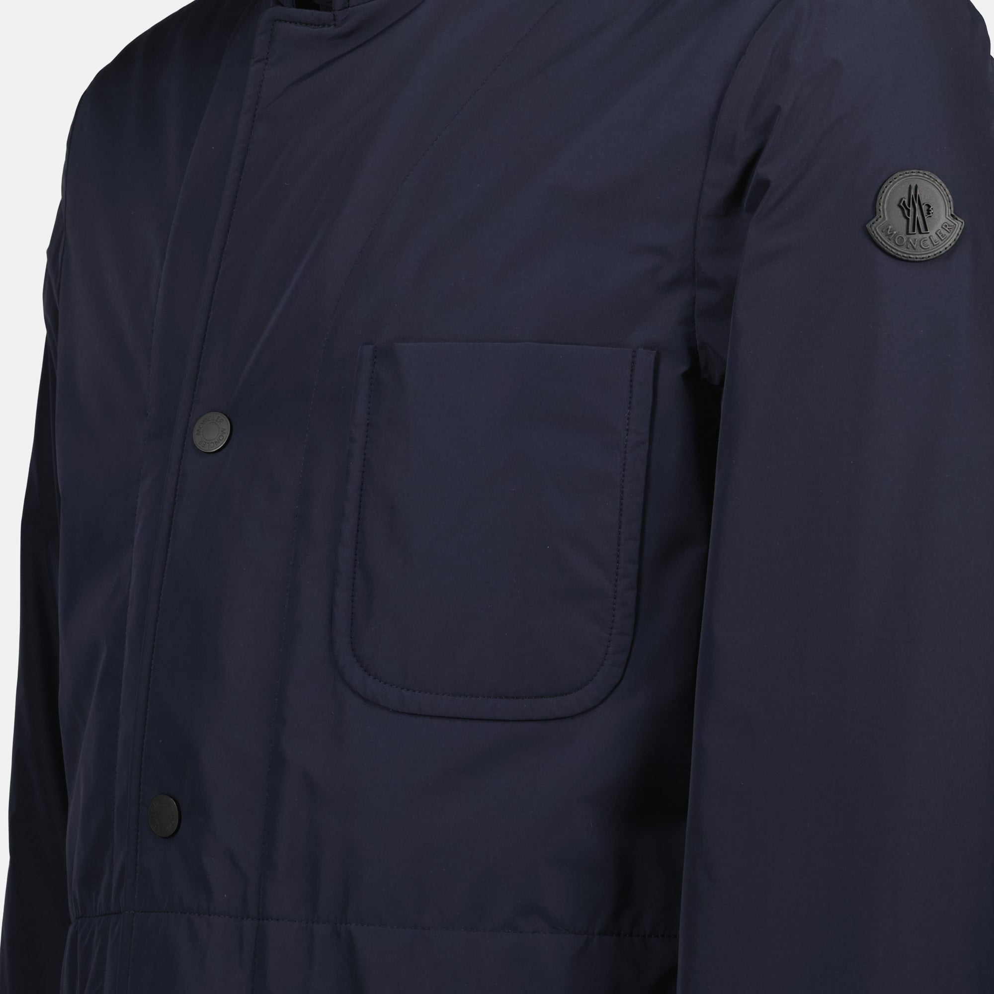 Moncler jacket, navy blue coat, Aquaflect material, down padding jacket, water-repellent outerwear