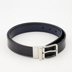 reversible leather belt, Dior belt, luxury accessory, black and navy belt, smooth leather belt