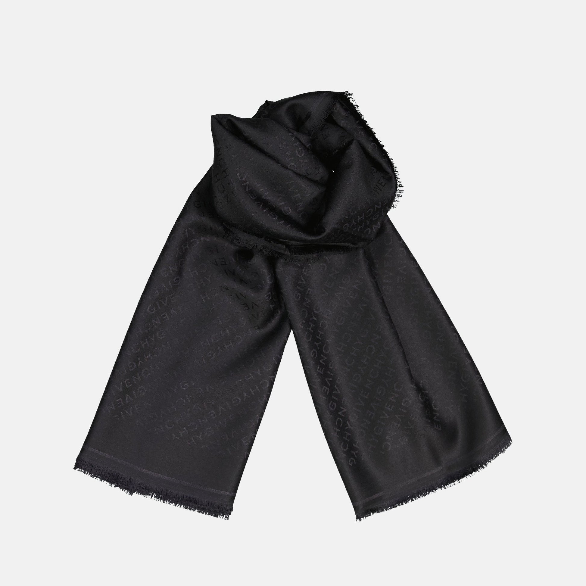 Monogram Silk Scarf, Luxury Silk Scarf, Designer Accessories, Black Silk Scarf, High-End Fashion