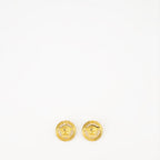 Versace earrings, gold metal earrings, luxury jewelry, designer accessories, Medusa earrings