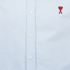 light blue cotton shirt, AMI Paris, unisex shirt, classic collar shirt, embroidered logo shirt