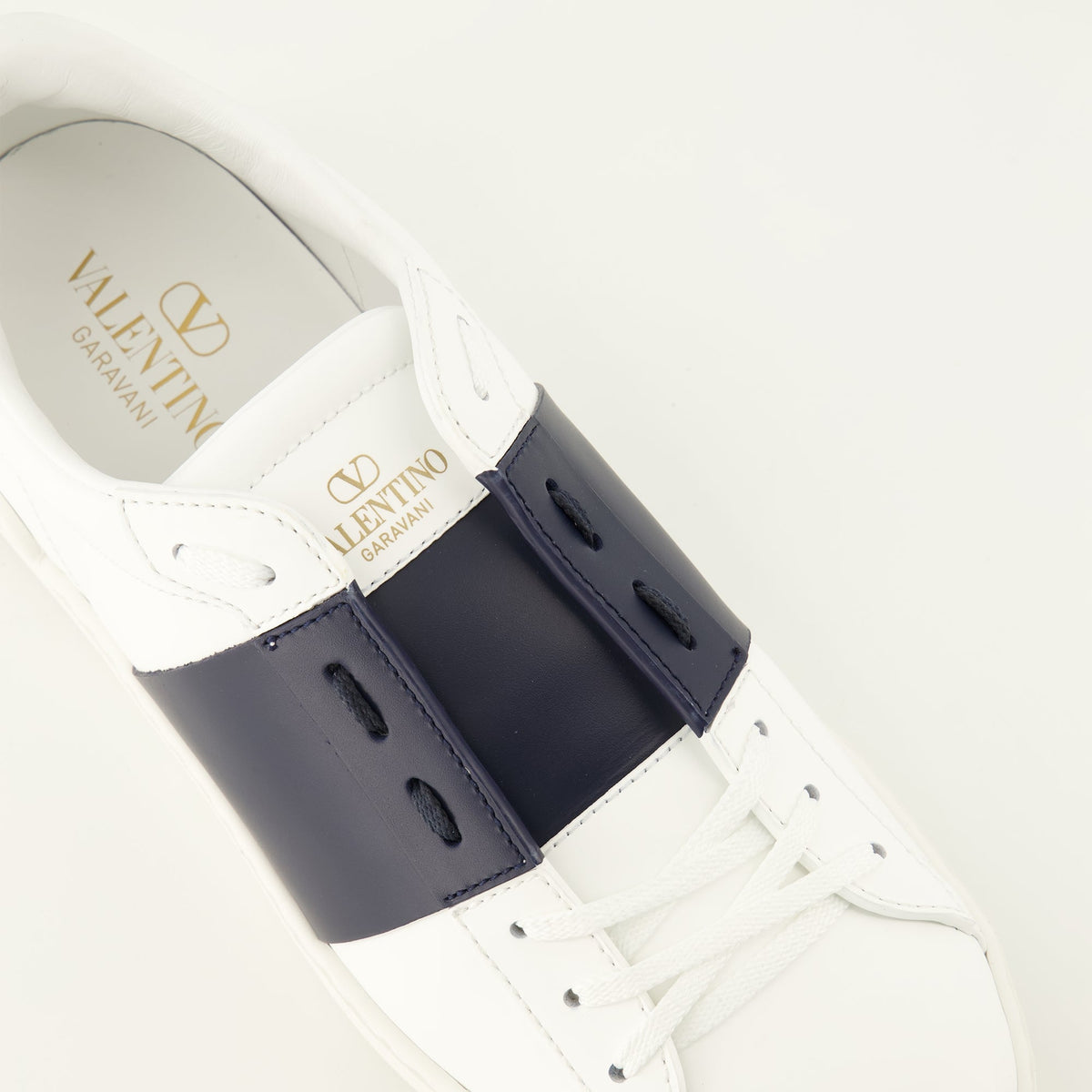 Baskets Open en cuir blanc et bleu marine