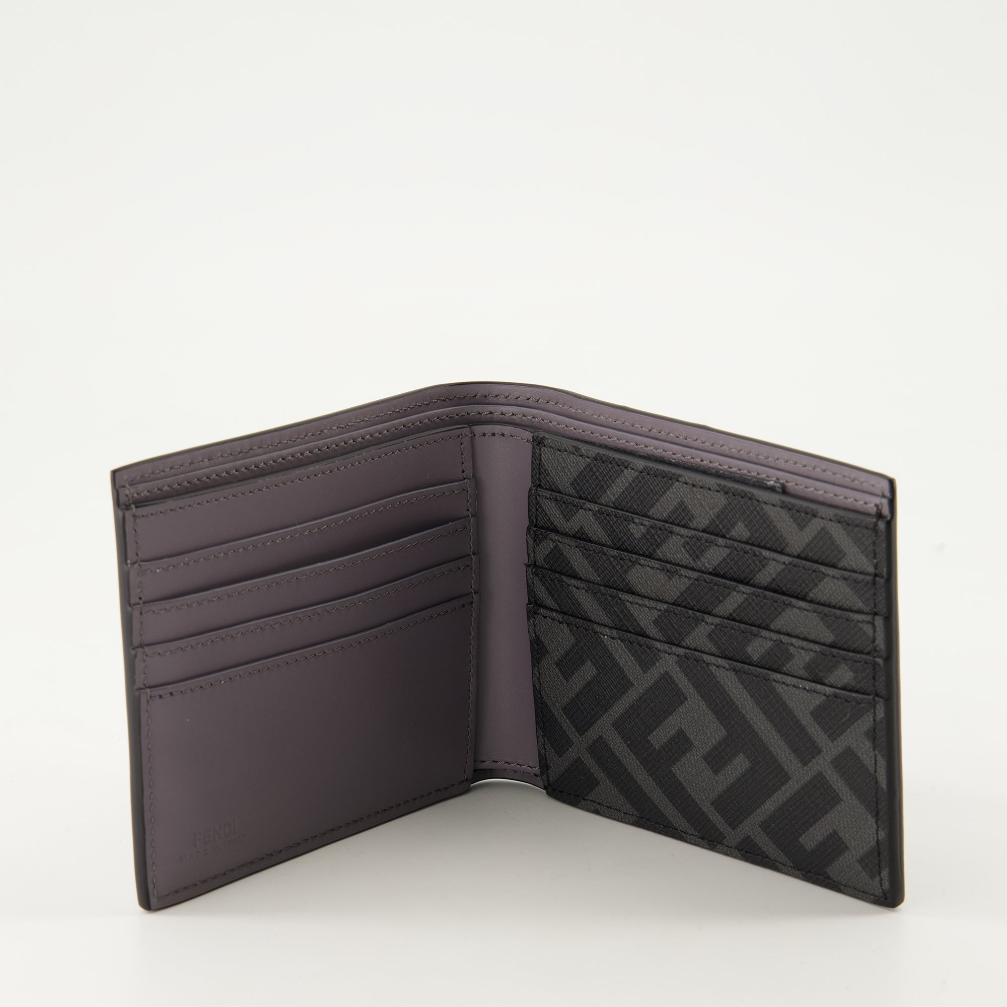 Image of Compact FF Wallet in Gray by Fendi for Men - Season Autumn-Winter 2024 - Detail View 1