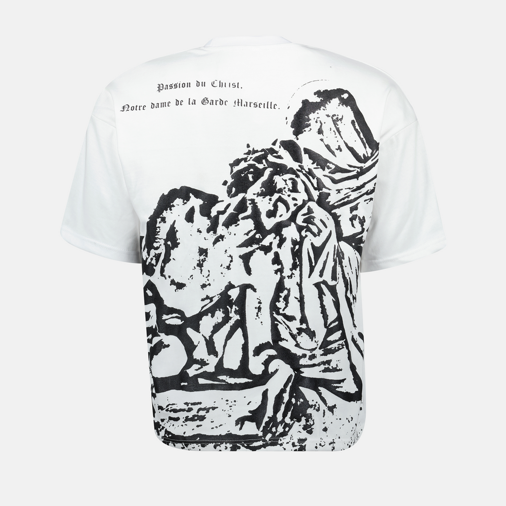 Image of White Passion du Christ T-shirt by L8 Studio for Men - Season Spring-Summer 2025 - Back View