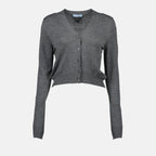 wool cardigan, grey cardigan, Prada, women's fashion, designer cardigan