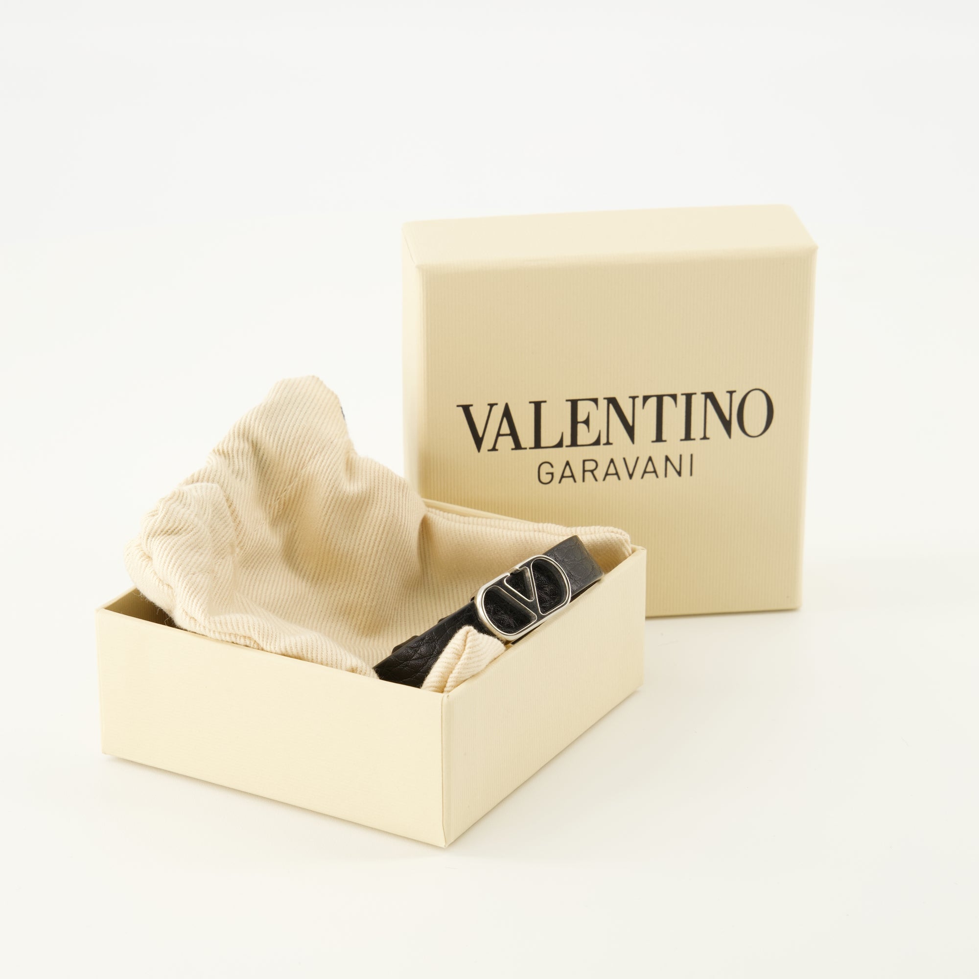 Valentino, black leather bracelet, luxury accessories, elegant jewelry, fashion statement