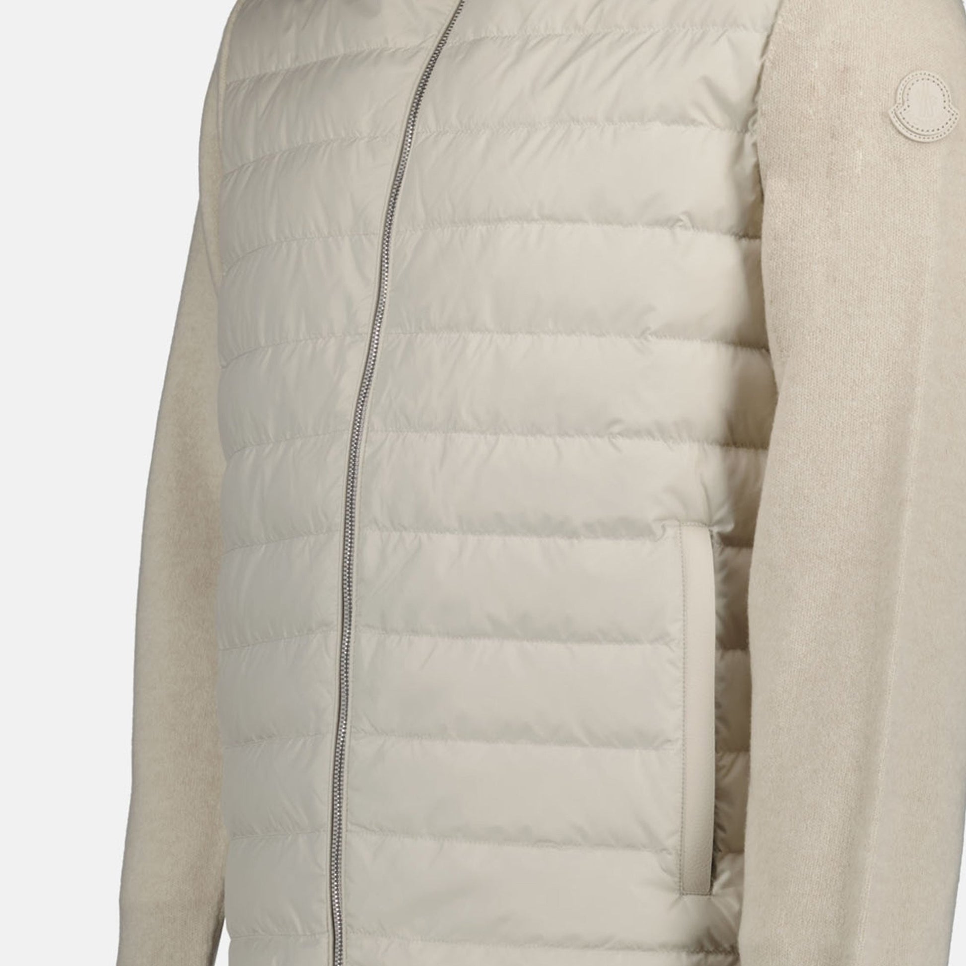 beige wool-cashmere jacket, Moncler Autumn-Winter 2024, luxury outerwear, high collar jacket, bi-material jacket