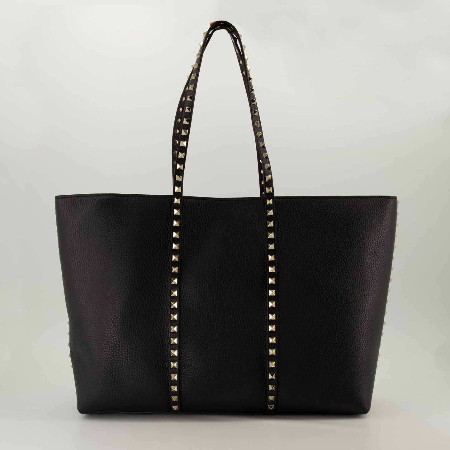 black leather tote, metal studs bag, calf leather handbag, platinum Rockstud, designer tote bag