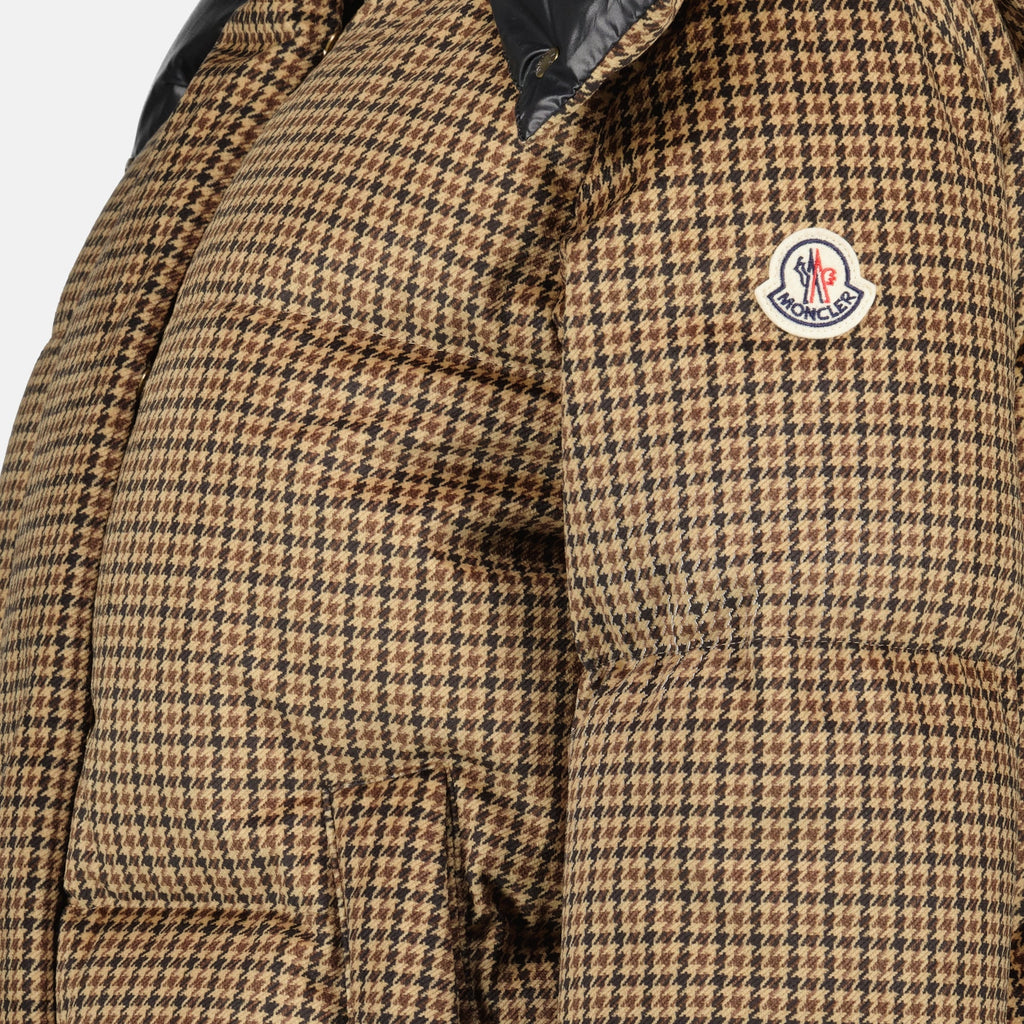 Moncler plaid down jacket, winter outerwear, chocolate brown jacket, ladies down jacket, functional winter fashion