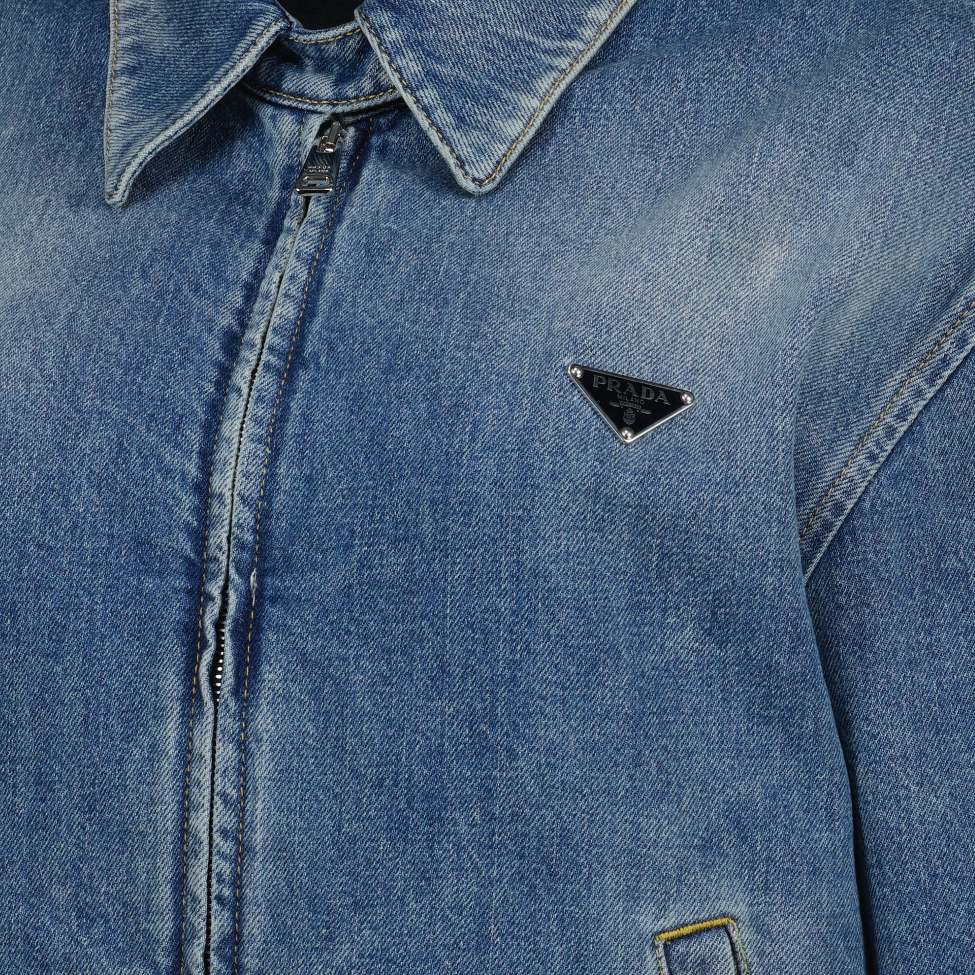 Image of Blue Denim Jacket by Prada for Women - Season Spring-Summer 2026 - Detail View 1