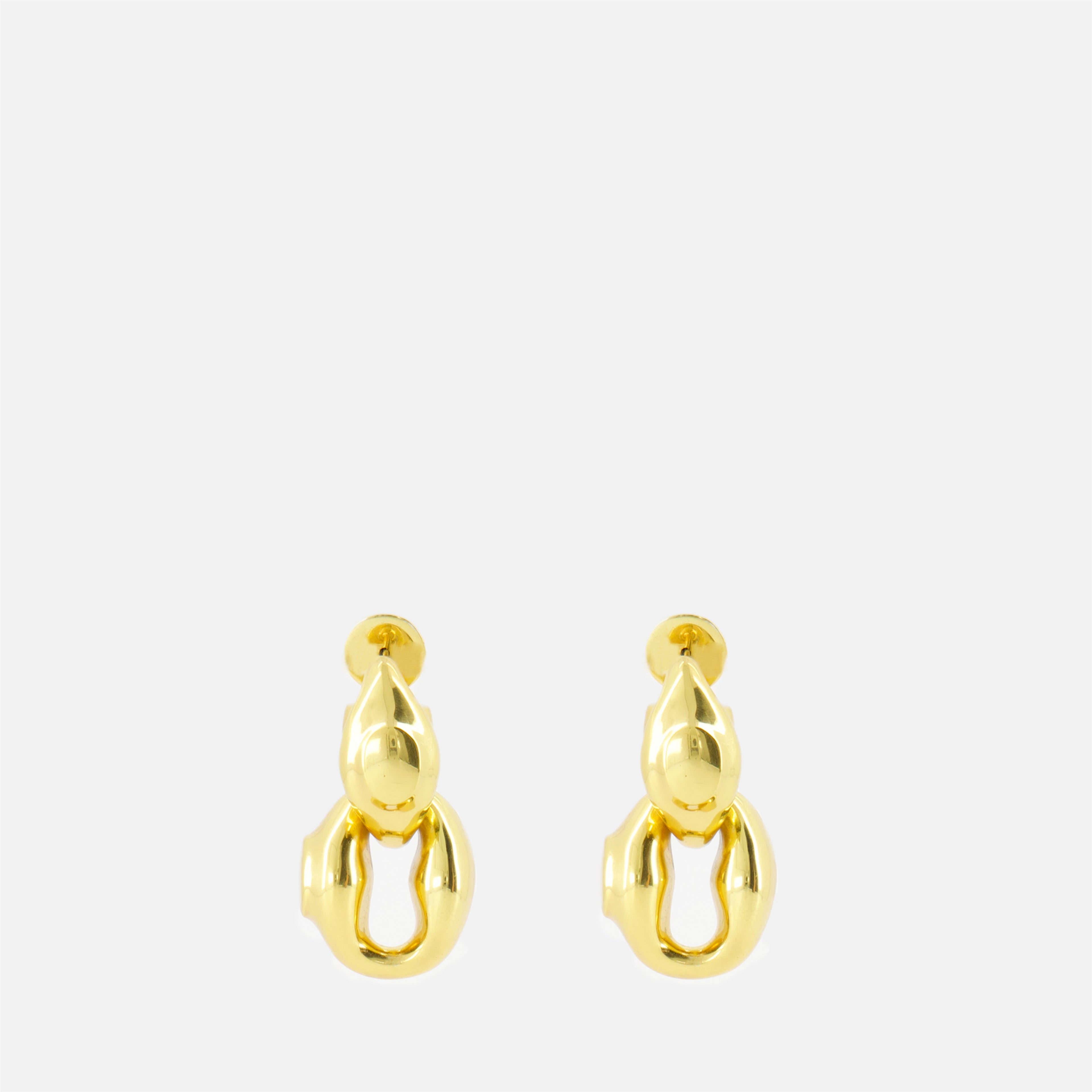 double signet earrings, Patou jewelry, gold earrings, engraved logo earrings, brass accessories