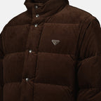 Image of Brown Corduroy Puffer Jacket by Prada for Men - Season Autumn-Winter 2025 - Detail View 5