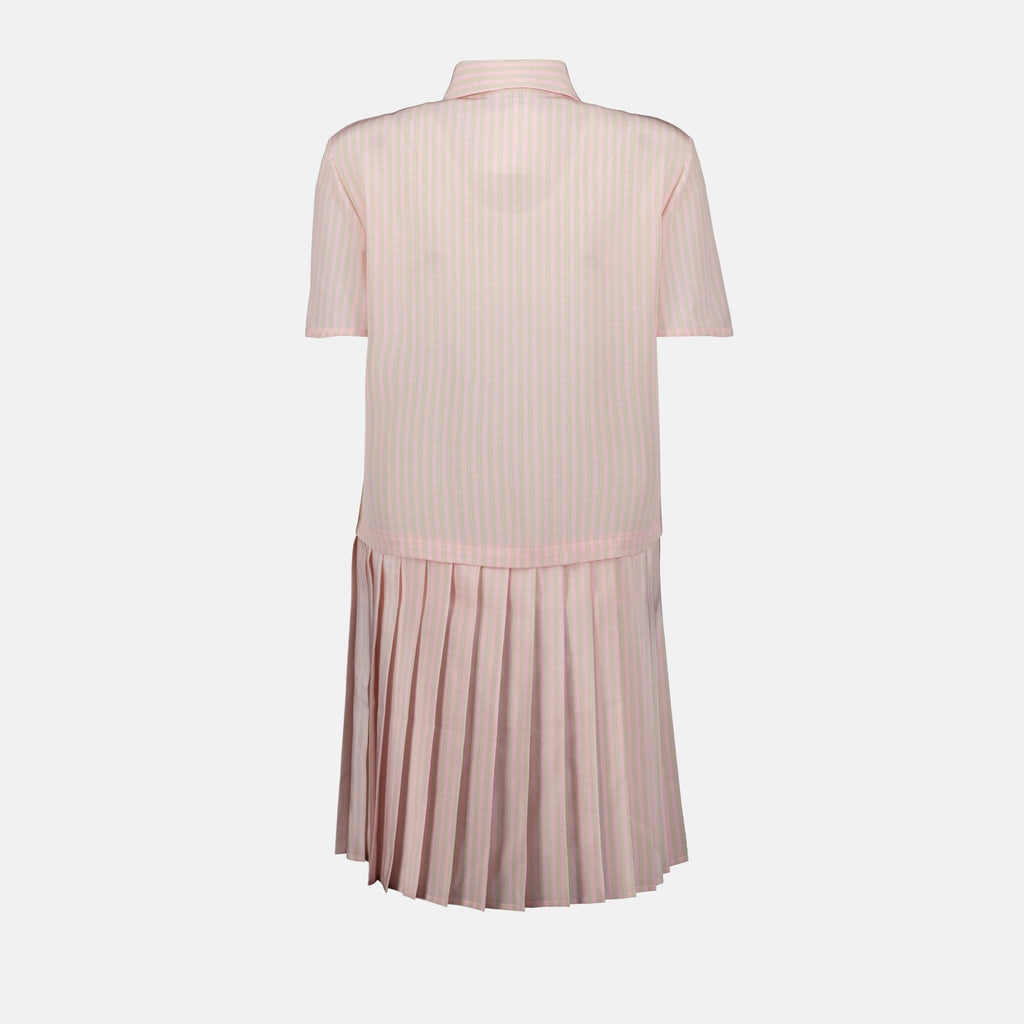 pink silk shirt dress, Versace dress, pleated dress, luxury fashion, Spring-Summer collection