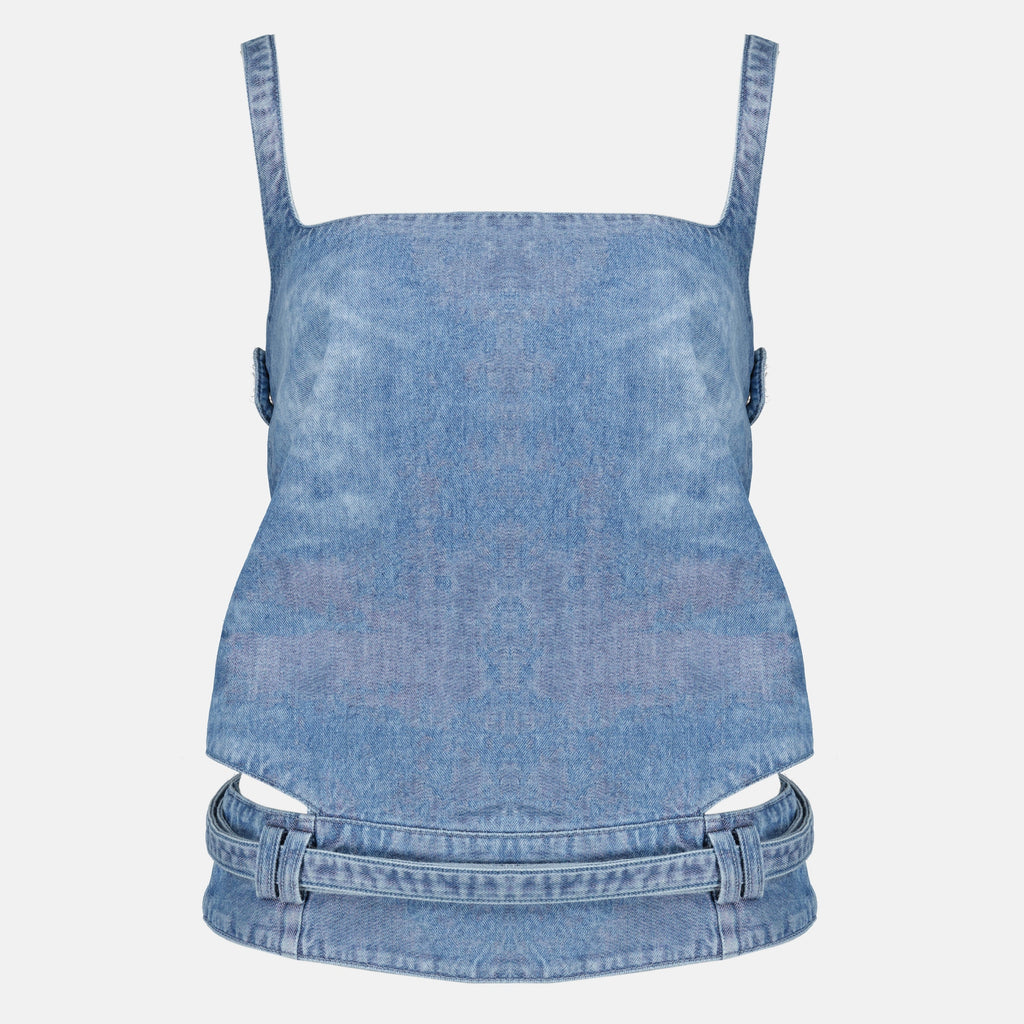 Top em Denim Satinado