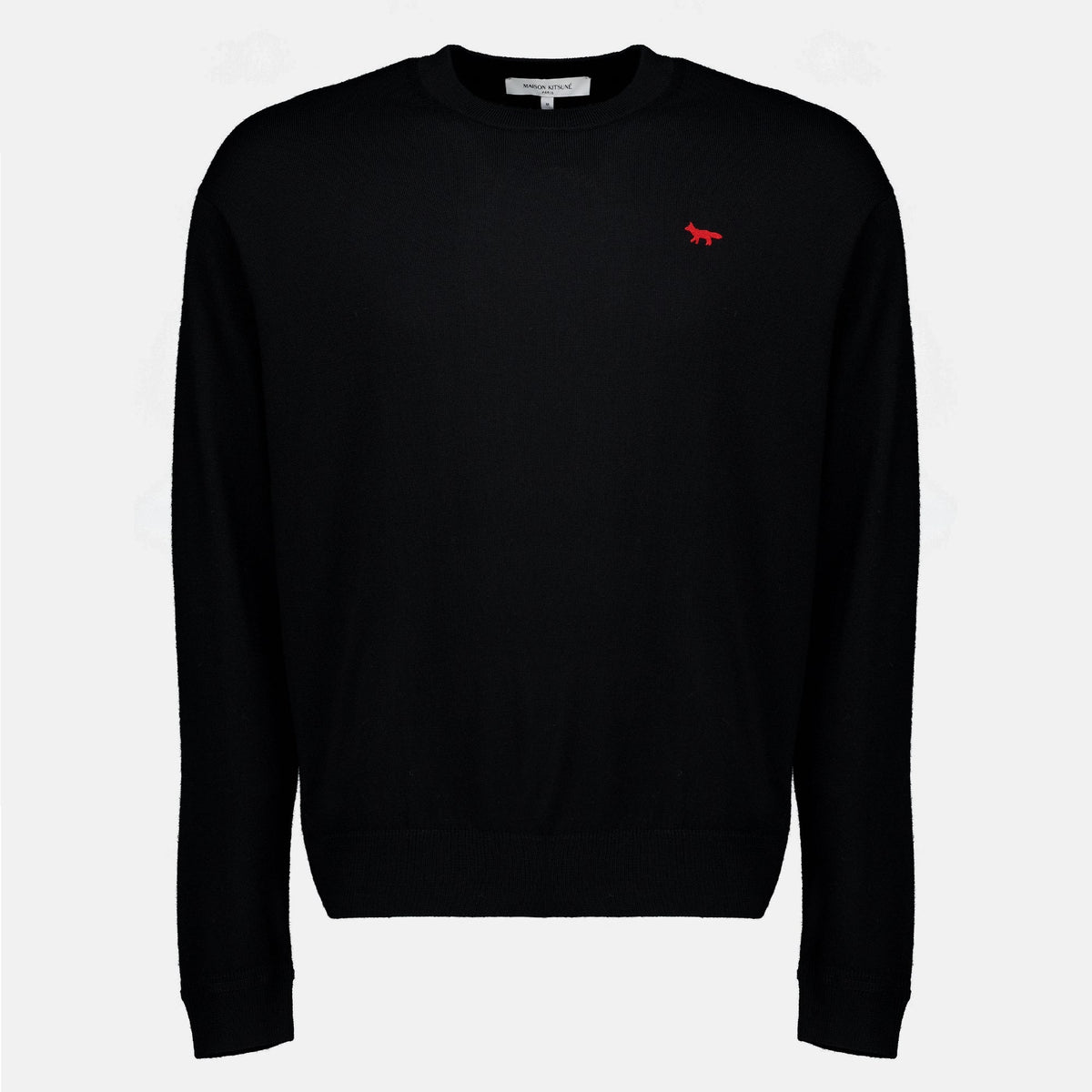 Pull en Laine Noir à Col Rond - Maison Kitsuné