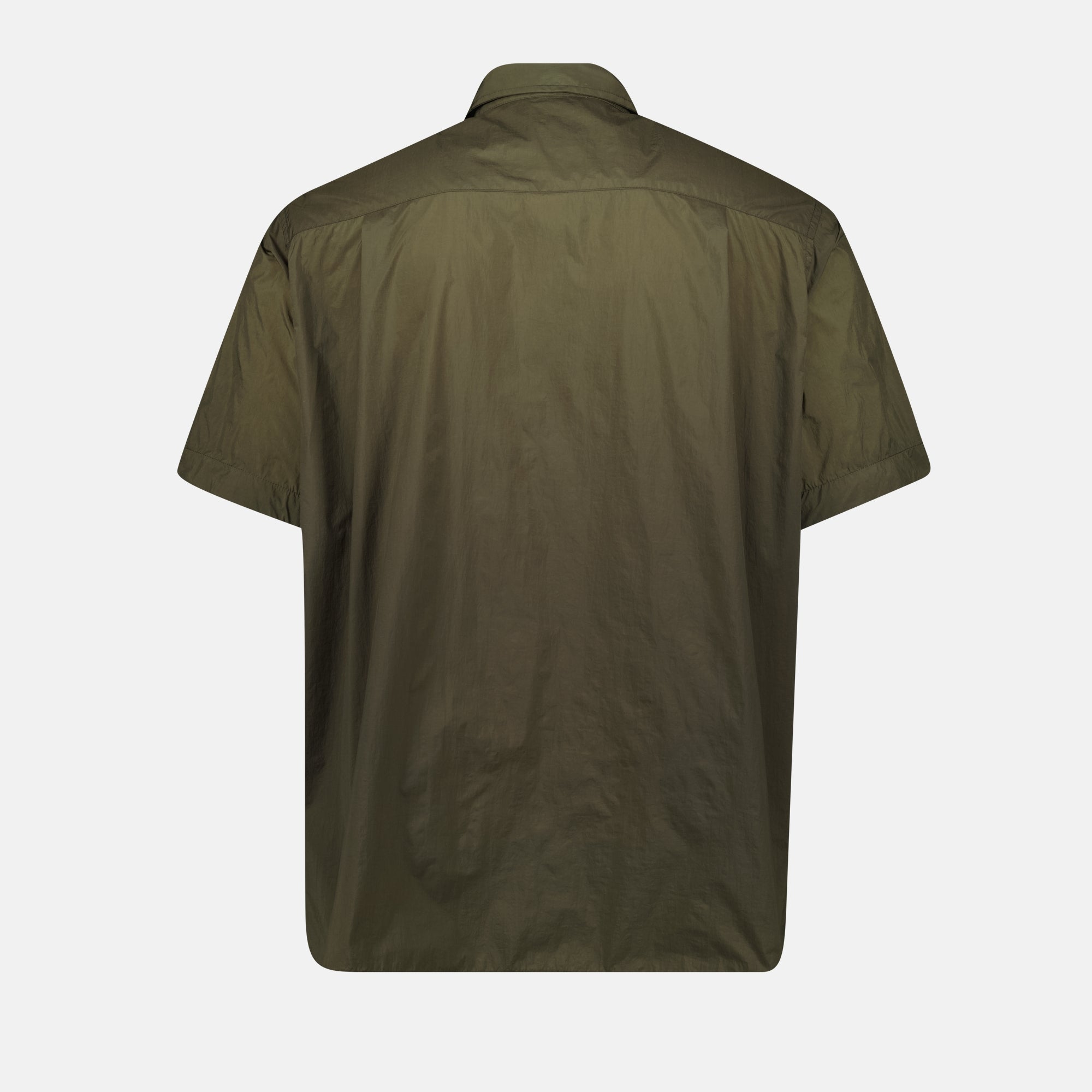 green nylon shirt, Sacai, classic collar shirt, summer wardrobe, casual shirt