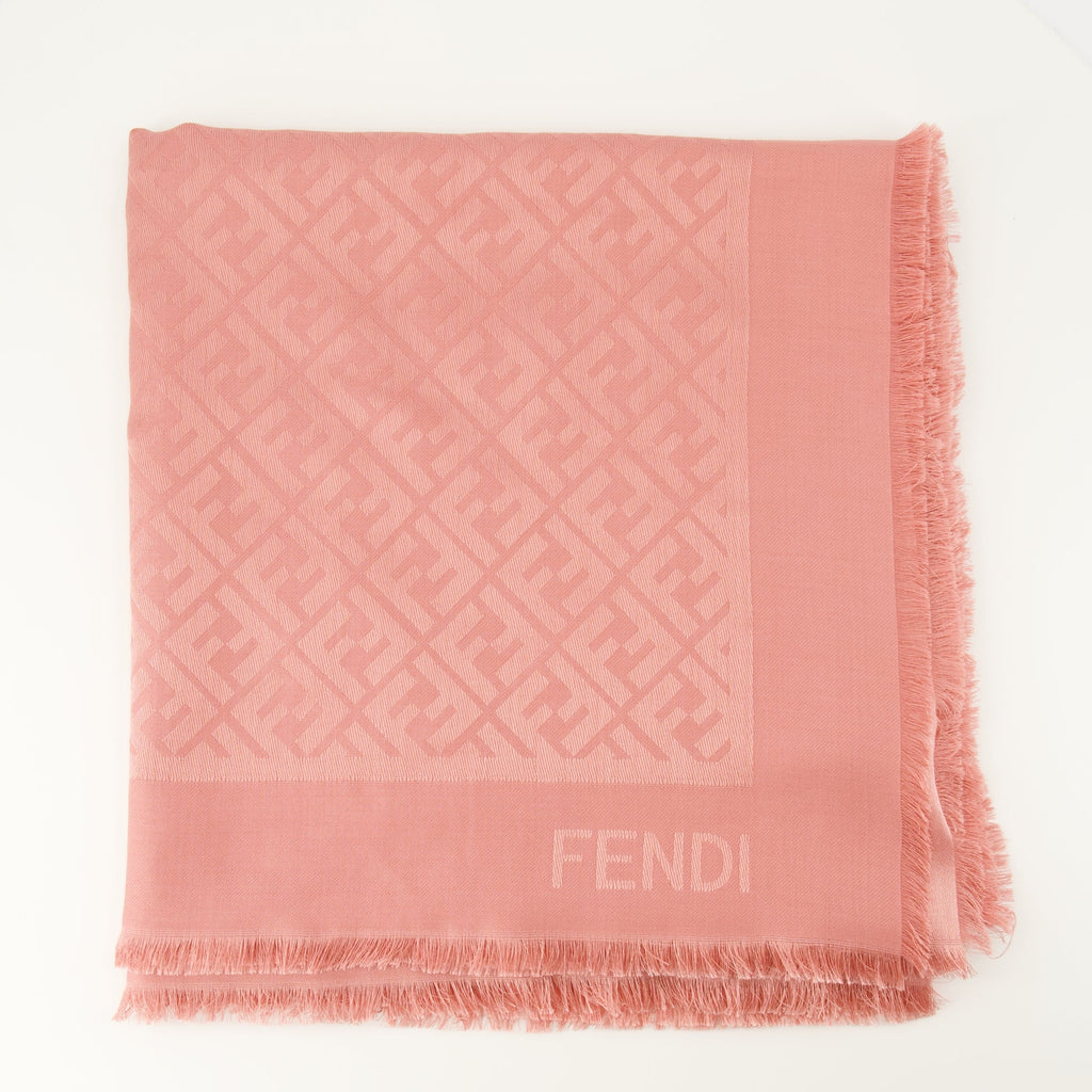 Fendi shawl, pink shawl, silk and wool shawl, FF print shawl, designer accessories