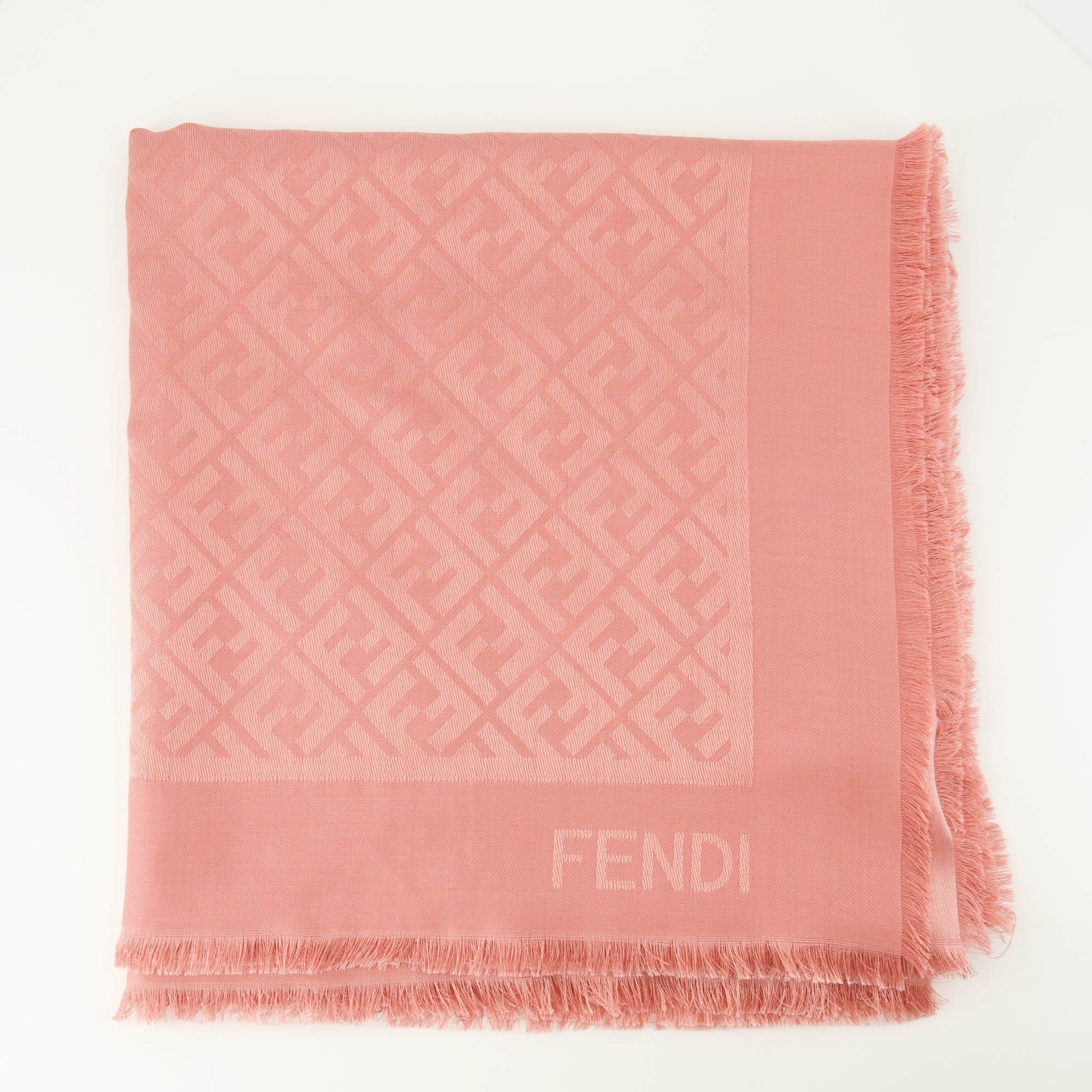 Fendi shawl, pink shawl, silk and wool shawl, FF print shawl, designer accessories