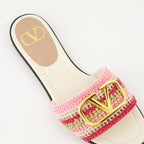 crochet sandals, pink VLogo sandals, embroidered footwear, elegant slide sandals, summer chic sandals