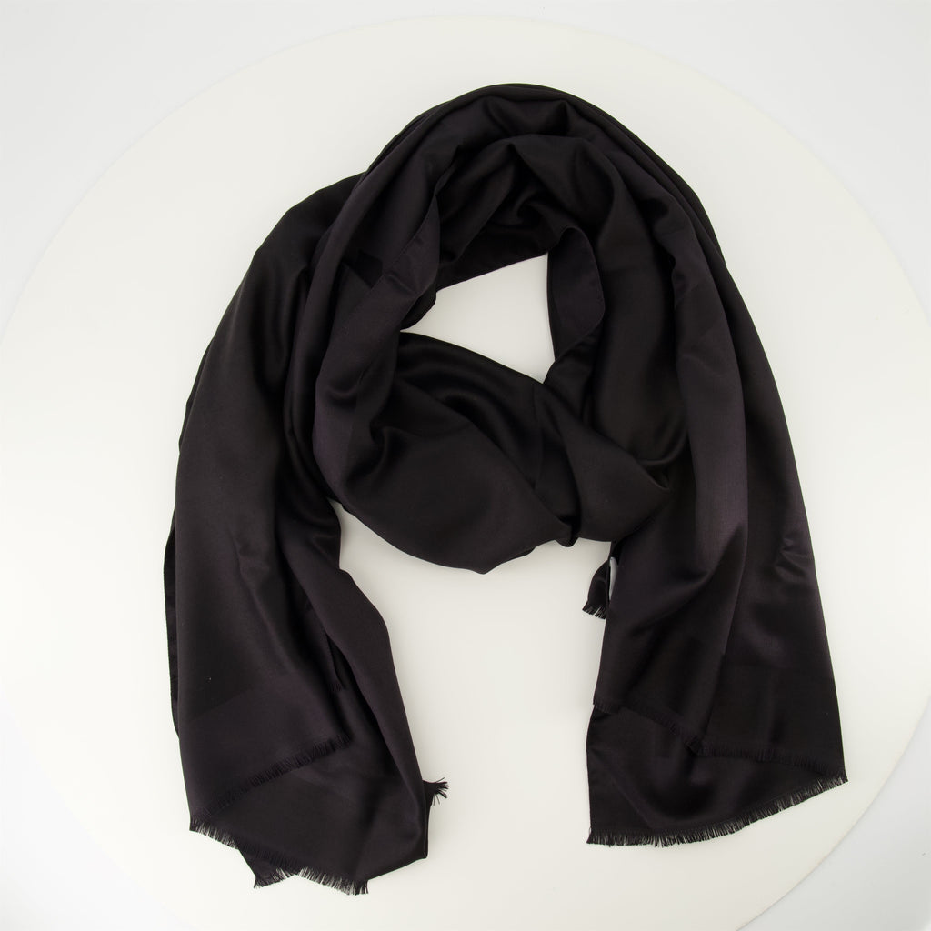 Givenchy scarf, silk wool accessory, fashion scarf, printed logo scarf, black wool scarf