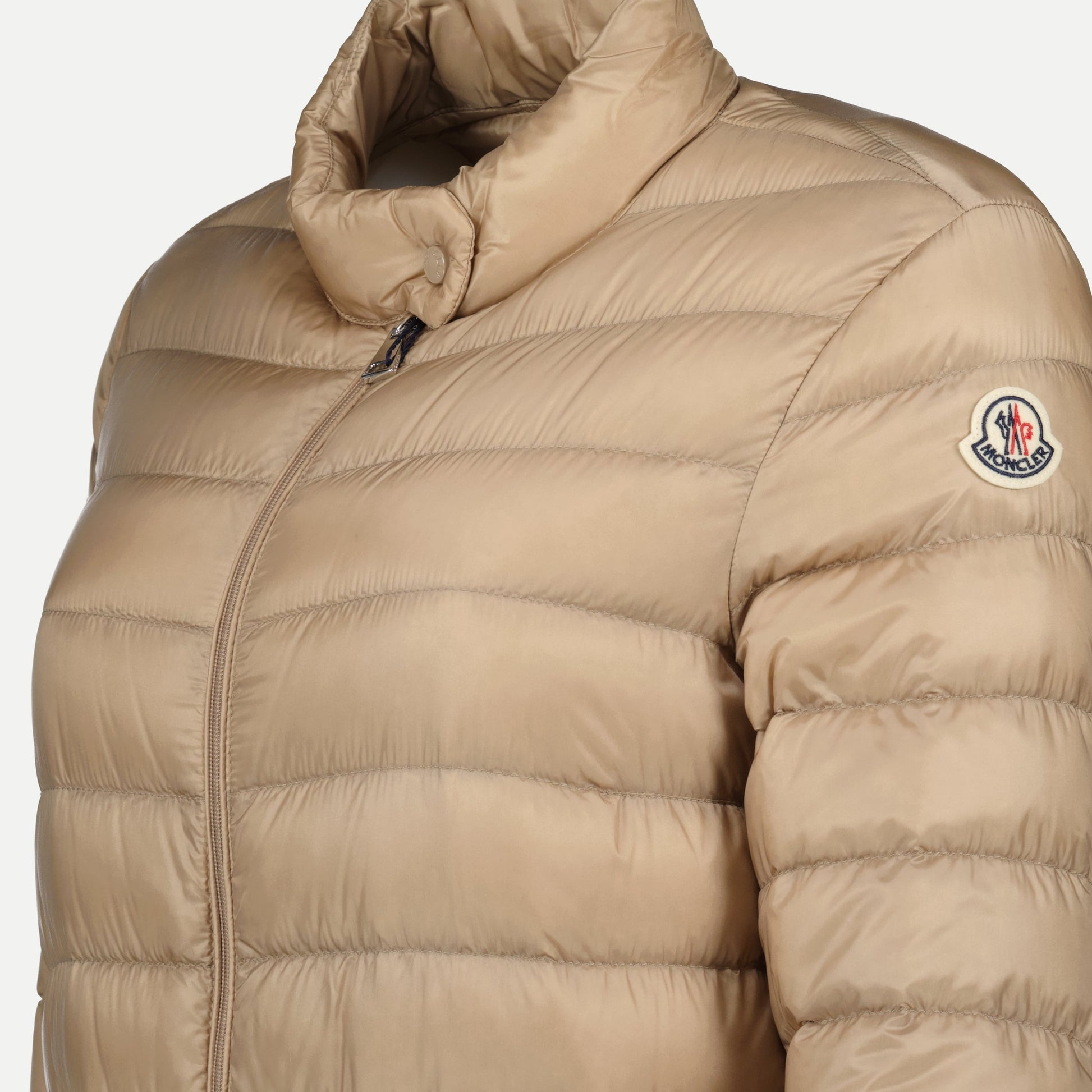 quilted jacket, puffer jacket, Moncler Lans, beige jacket, fall winter coat