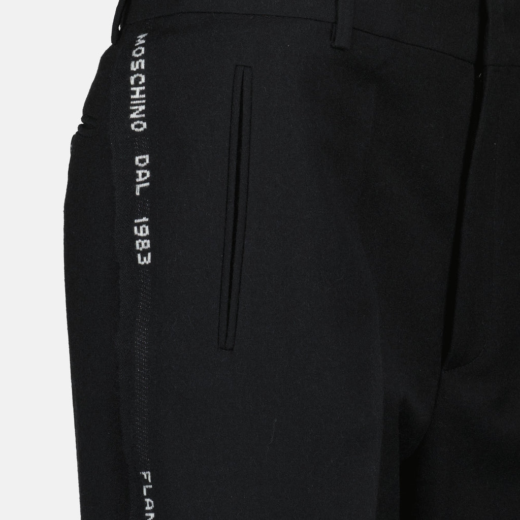 Moschino trousers, black wool trousers, straight cut pants, Autumn-Winter collection, designer fashion