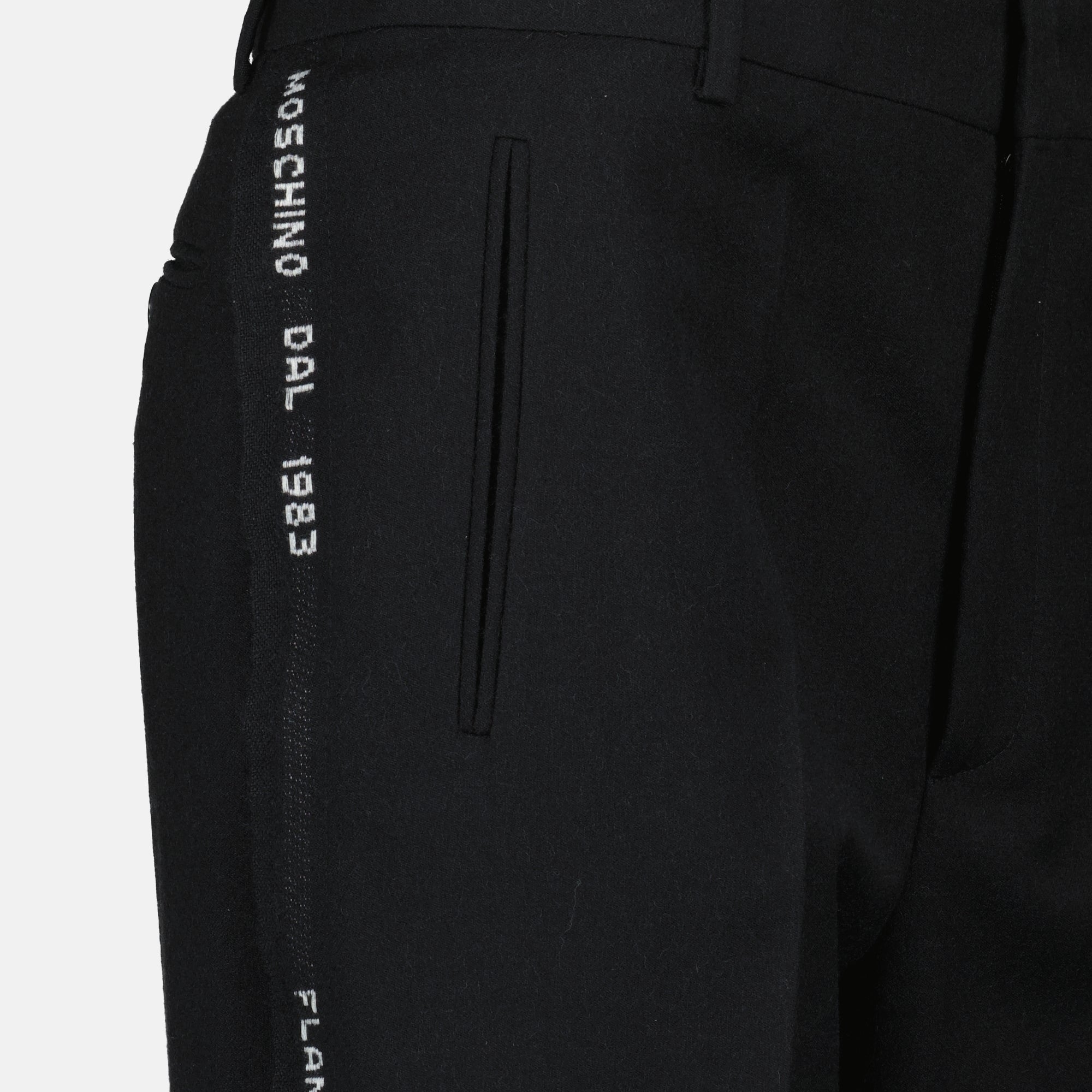 Moschino trousers, black wool trousers, straight cut pants, Autumn-Winter collection, designer fashion