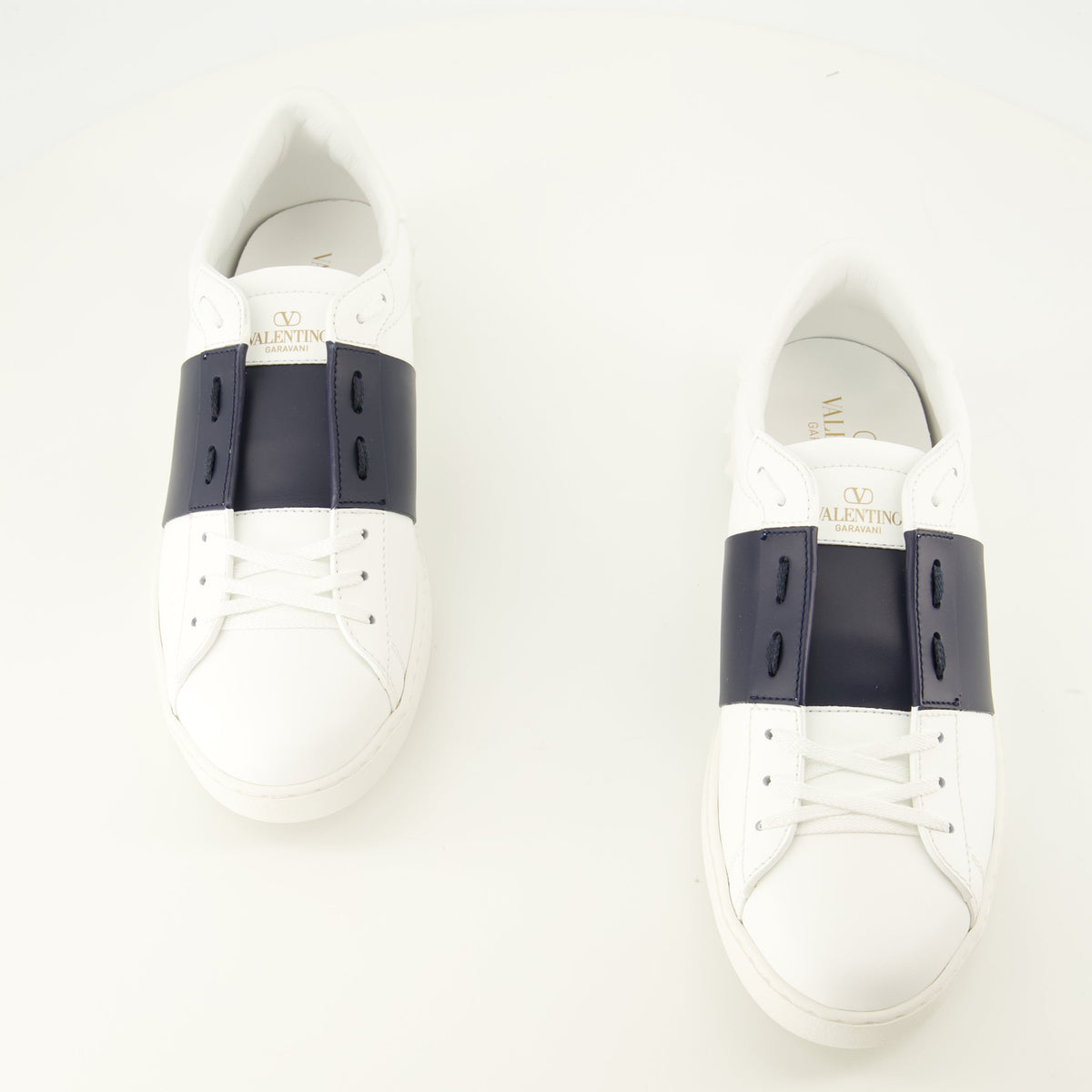 Baskets Open en cuir blanc et bleu marine