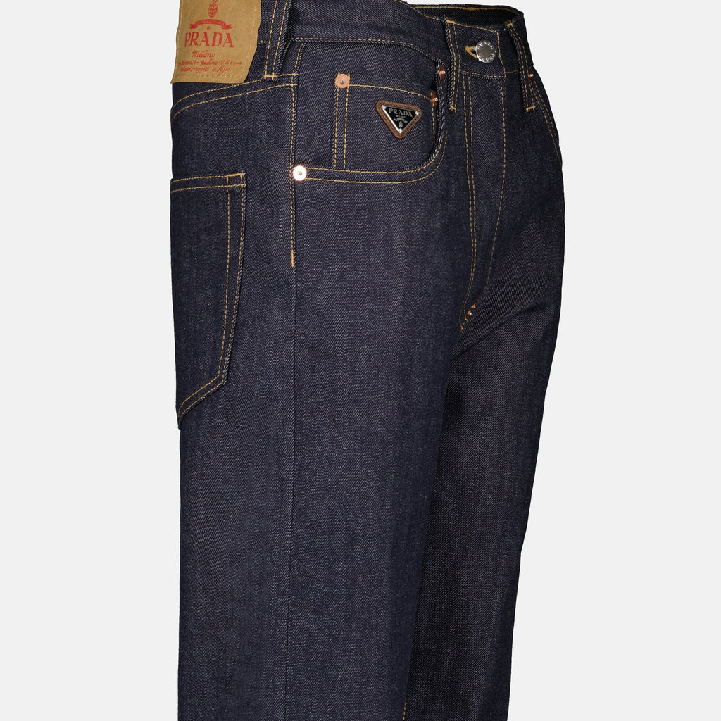 Flare jeans, Raw denim, Prada jeans, Women's luxury jeans, Designer denim