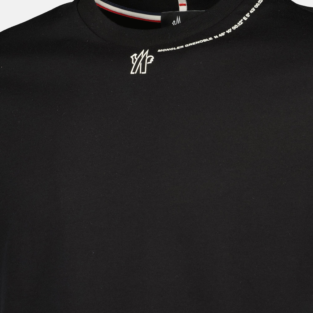 Moncler Grenoble t-shirt, black logo t-shirt, cotton jersey t-shirt, short sleeve t-shirt, men's casual wear
