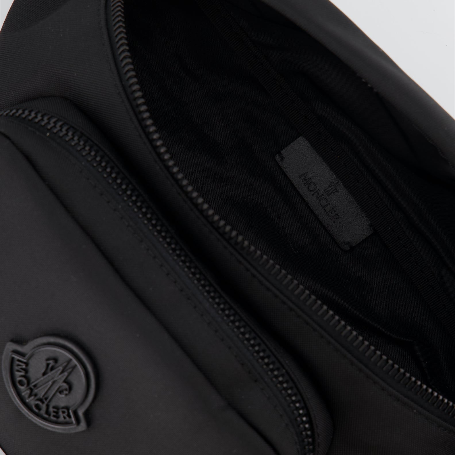 luxury bum bag, black nylon bag, Moncler accessories, Autumn-Winter 2023, adjustable strap