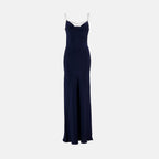 Image d'une robe longue en satin de Rabanne pour femmes - Saison Printemps-Été 2025 - Vue de face