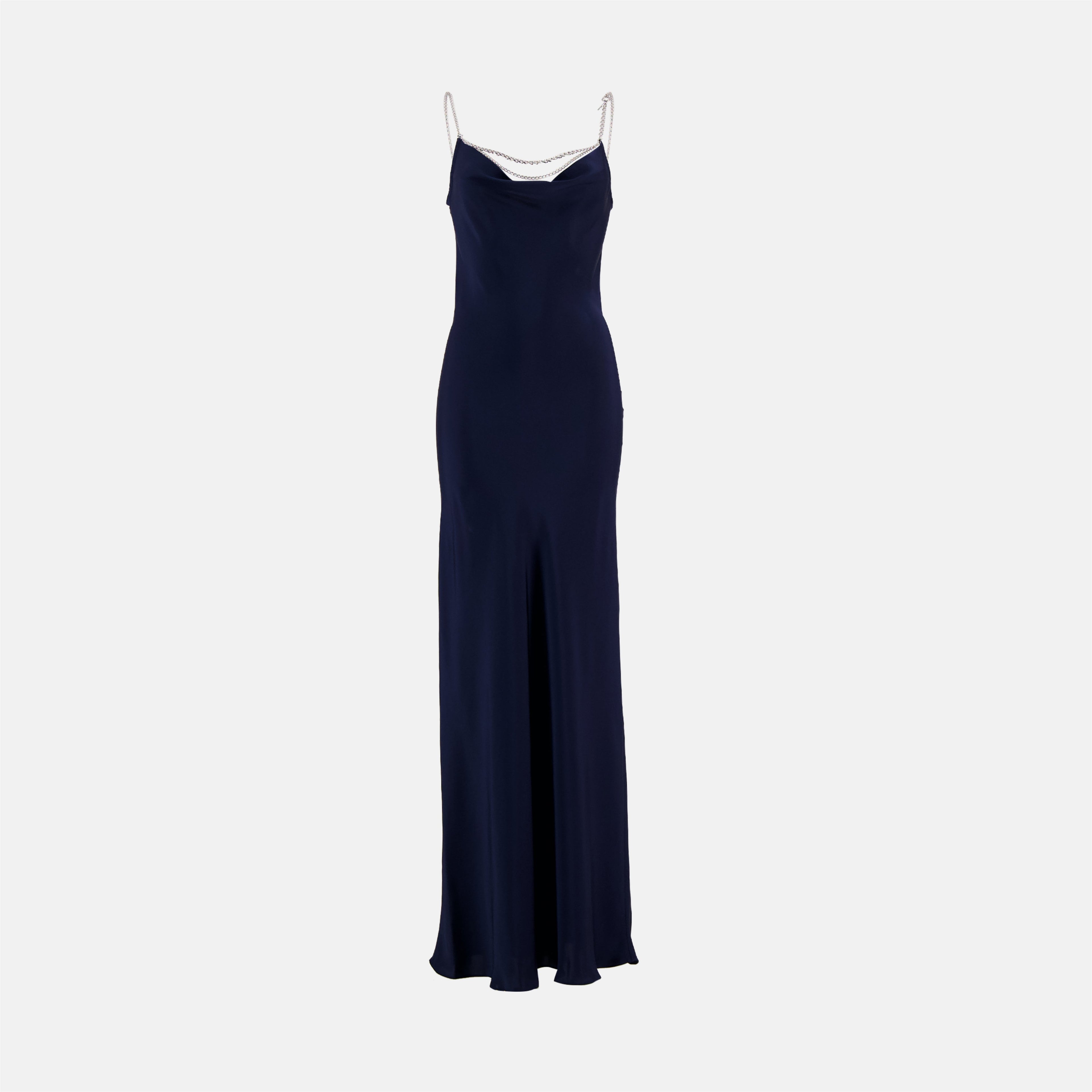 satin long dress, navy blue dress, Rabanne dress, evening dress, women's fashion