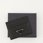 black card holder, leather card case, triangle logo card holder, men's accessories, designer card holder