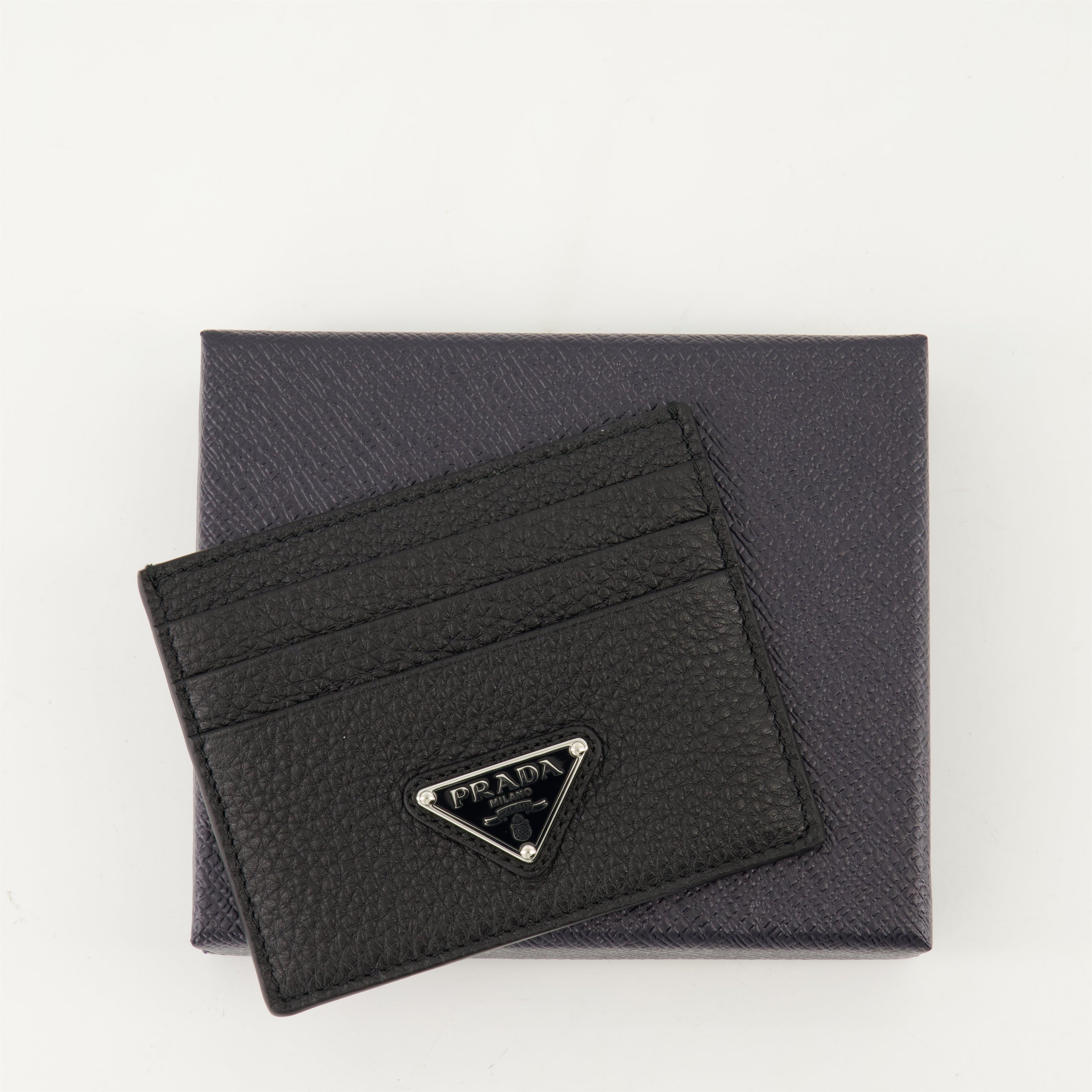 black card holder, leather card case, triangle logo card holder, men's accessories, designer card holder